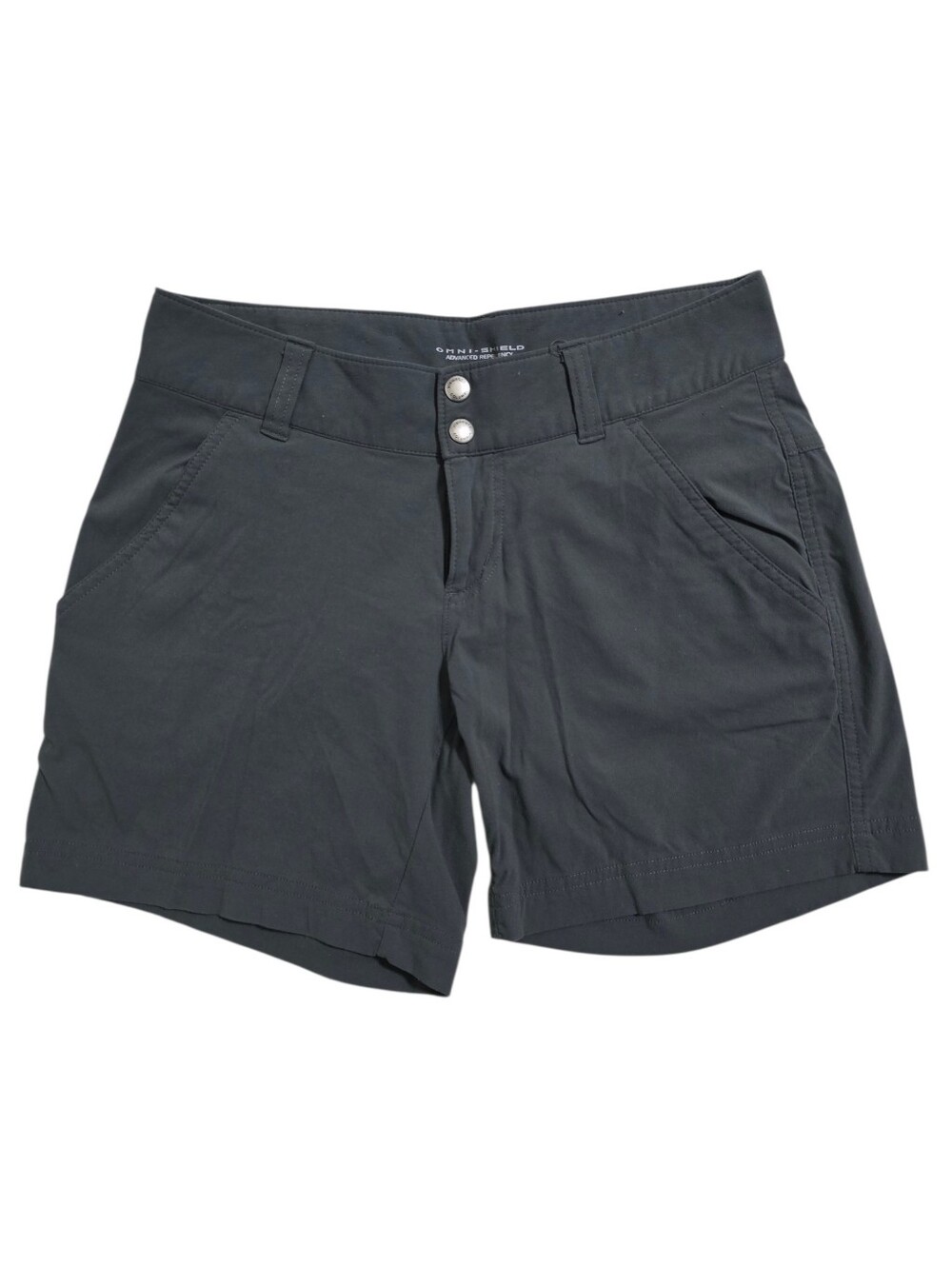 Columbia Omni Shield Charcoal Shorts Size 2 Hiking Outdoors Granola Girl